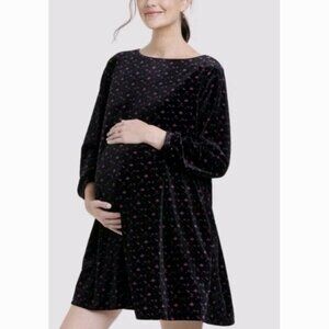 The Nines by Hatch Velvet Swing Maternity Floral dress Black/Pink long-sleeve XL